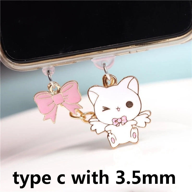 Charms - Anime Dust Plug Charm Kawaii Animal Cat Anti Dust Cap Cute Charge Port Plug For iPhone USB C Protection Stopper Phone Pendant