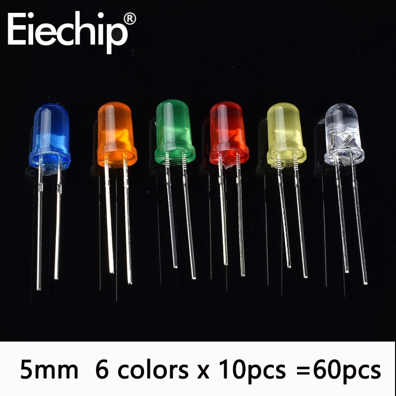 GPIO - 3mm 5mm LED Diode Assorted Kit, White Green Red Blue Yellow Orange F3 F5 Light Emitting DIY led lights Diodes electronic kit