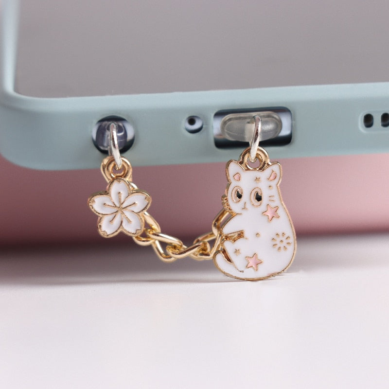 Charms - Cat Phone Dust Plug Charm Kawai Android Anti Dust Cap Pendant Charge Port Plug For iPhone Type C Dust Protection Stopper