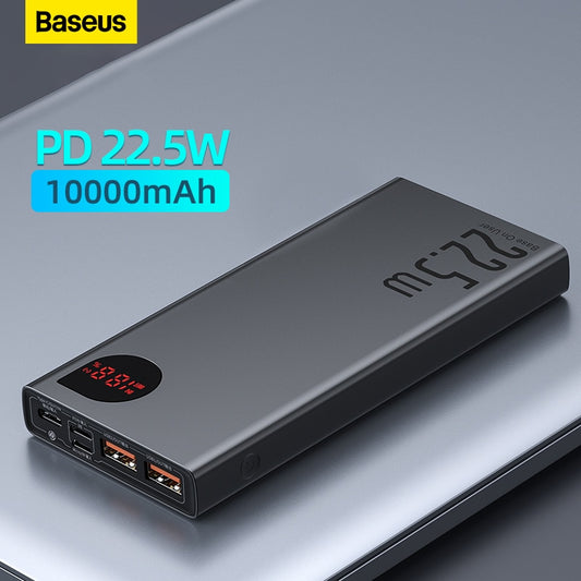 USB - Baseus Power Bank 10000mAh with 22.5W PD Fast Charging Powerbank Portable Battery Charger For iPhone 14 13 12 Pro Max Xiaomi